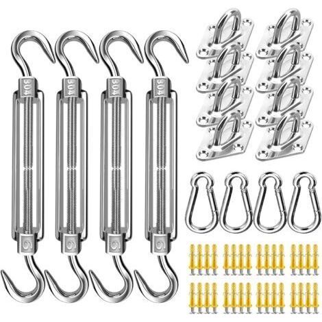 BUNTHAUS Kit de fixation pour voile d'ombrage en acier inoxydable 304, support de voile d'ombrage pour voile d'ombrage carré et triangle (80 pièces) (1/5)