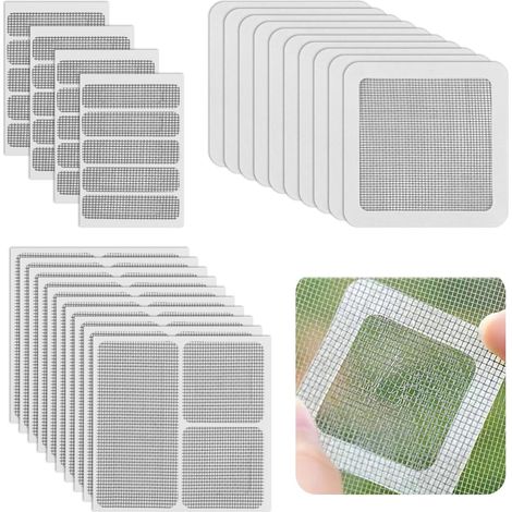 Kit de Réparation Moustiquaire, 60 Pièces pour Réparer les Moustiquaires de Fenêtres, Bande Adhésive en Fibre de Verre Auto-Adhésive, Anti-Moustiques et Insectes, Noir (1/5)