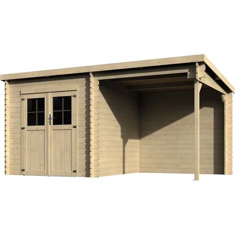 Casetta in Legno 28 mm con Portico 443x229 cm da Giardino Block House (1/4)