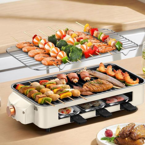 Raclette Gril 2 en 1, 1500W Raclette 46 Personnes, Plaque de Cuisson Amovible Antiadhésive, Tischgrill Multifonction Électrique pour BBQ Intérieur et Fêtes Conviviales (1/5)