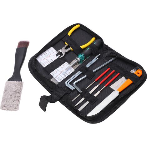 Kit d'outils de réparation pour guitare, limes de maintenance avec sac de transport, adapté au ukulélé, basse, mandoline et banjo (1/5)