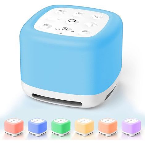 Máquina de ruido blanco con 40 sonidos relajantes y luz nocturna para que los bebés duerman, brillo ajustable y función de memoria para bebés y adultos. (1/5)