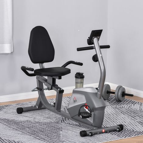 Gris 136x62,5x98 cm - Vélo d’appartement couché écran LCD à 8 niveaux à résistance magnétique avec moniteur de fréquence cardiaque 3 kg