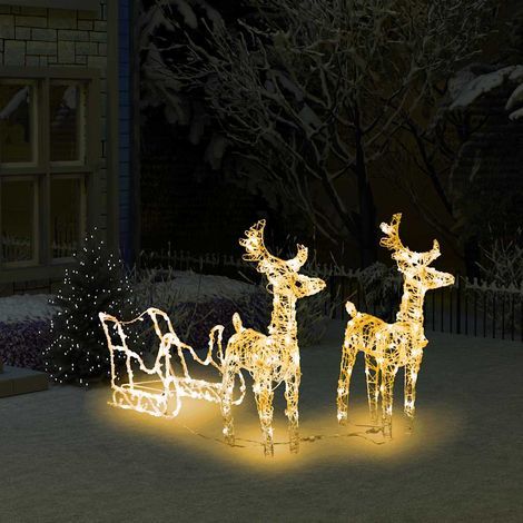 Vidaxl – Décoration de Noël Rennes et traîneau 160 LED 130 cm – Acrylique résistant aux intempéries – 8 effets lumineux – Câble USB étanche (1/5)