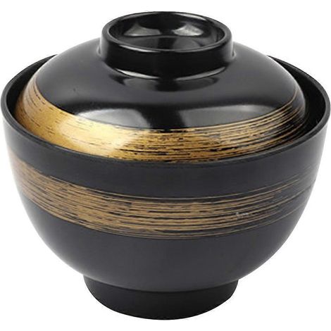Ensemble de 1 bol à soupe traditionnel japonais avec couvercle, idéal pour les nouilles, les ramen et le riz.-11.00X9.00X9.00CM-Black (1/4)