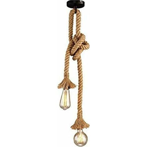 Lampadario in corda di canapa, lampada a sospensione a doppia testa in corda di canapa per sala da pranzo, ingresso, ristorante, bar, caffetteria, soggiorno, sala da pranzo, bar, balcone, 120 cm, CA 2 (1/5)