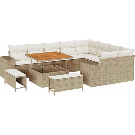 Maison Exclusive - Conjunto de sofá de jardín con cojín 12 pcs Be (1/5)