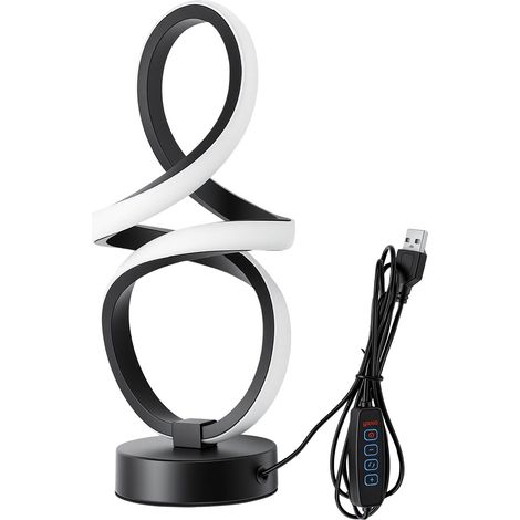 Lampe de bureau en spirale LED Table de chevet avec 3 températures de couleur alimentée par USB Veilleuse moderne pour chambre à coucher, bureau, salon Noir (1/5)