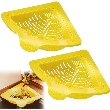 Ensemble de 2 passoires d'évier avec vidange à bouton, support magnétique et plaques adhésives. Égouttoir pour déchets et fruits. (1/5)