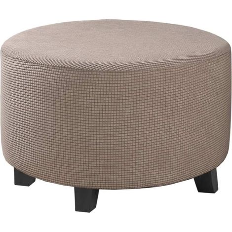Housse de pouf en jacquard extensible (gris, petit), housse de repose-pieds, housse de protection de meubles, housse de tabouret avec fond élastique antidérapant (1/5)