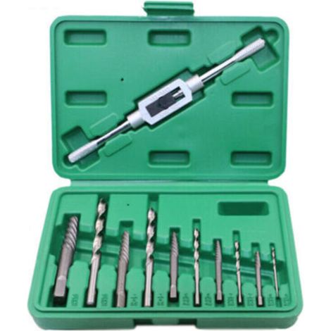 Kit de 10 extracteurs de vis M3-M18 pour vis endommagées, avec boîte et tube de rangement.