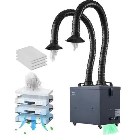 Absorbeur de fumée de soudure, capacité d'air 380m³/h, puissance 275W, système de filtration à 4 niveaux, conception à double tuyau, 10 réglages de vitesse ajustables (1/5)
