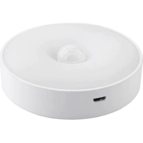 Luce notturna a LED, ribaltabile, con sensore di movimento, luce bianca calda e fredda, ricarica USB, 0,6 W, 300 mAh, design rotondo, bianca, 8,5 x 2,3 cm (1/5)