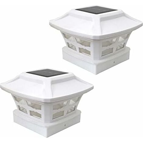 Solar Post Cap Lights, Outdoor LED Lighting Deck Fence Cap Light Two Light Modes Warm White/Bright White Suitable for 4x4inch Wooden Posts (2pack),White (1/5)