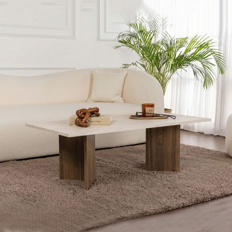 Tavolino da Salotto Turate, Forma Rettangolare, Materiale Piano in Legno Nobilitato, Colore Ripiano Beige, 119x60x40h cm Marrone Noce (1/5)