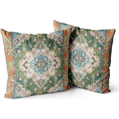 BEBUSINGOTO 2er-Set Dekokissenbezüge im Bohemian-Stil, dekorative quadratische Kissenbezüge 45 x 45 cm, Kissenbezug für Sofa, Auto, Outdoor, Bett, Wohnzimmer, Couch, Dekor (Grün) (1/4)