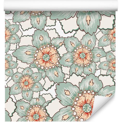 Papier peint vintage à fleurs colorées pour salon et chambre 50x1000 cm (1/5)