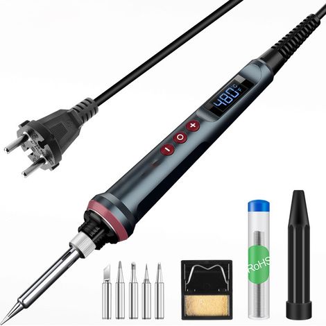 Kit fer à souder 90 W, température réglable 180-480 °C, avec écran LED, pistolet à souder 9 en 1, 5 pannes, fil à souder, support, outils de précision pour l'électronique et les réparations de soudure (1/3)