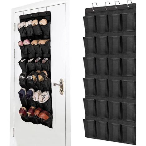 Hängender Schuhständer, 24 Aufbewahrungstaschen, zum Aufhängen an Tür oder Wand, große schwarze Netztaschen (schwarz) (1 Stück)