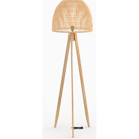 Lampadaire trépied en rotin et bois de teck massif - CORTE (1/5)