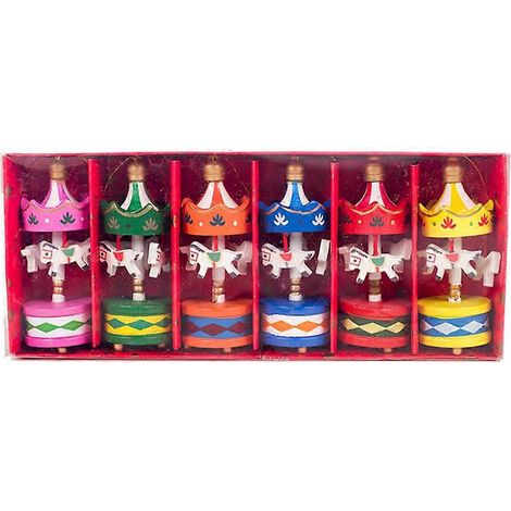 Lot de 6 décorations de Noël suspendues en bois, carrousel, pour bureau ou décoration de fête.-M (1/3)