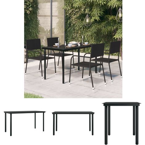 Stahl-Esstisch - vidaXL Garten-Esstisch Schwarz 140x70x74 cm Stahl und Glas - Glas-Esstisch (1/5)
