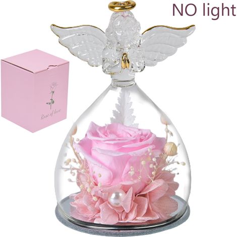 Angel - Rose Éternelle Sous Cloche En Verre - Décoration Lumineuse Avec LED - Cadeau Pour Saint-Valentin Noël Mariage - 1 Pièce (1/5)