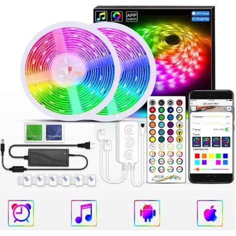 Ruban lumineux LED Intelligent Bluetooth 20M 360RVB 5050 SMD - Avec télécommande + APP, Synchroniser avec Rythme de Musique/Fonctio (1/4)