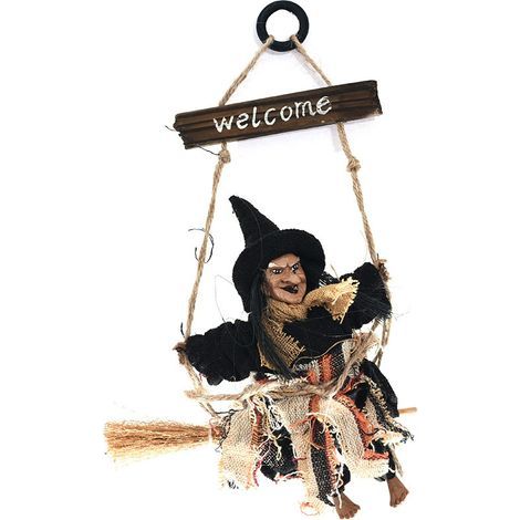 Hexentür-Hängedekoration, Vintage-Willkommensschild, klassischer Vintage-Anhänger, hängender Besenstiel, Halloween-Partydekoration, Spukhaus-Bar zu Hause (1/2)