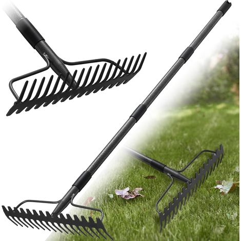 Râteau de jardin 150 cm - Râteau en métal robuste avec manche et 17 dents pour gazon, feuilles (1/5)