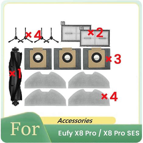 14 pièces de rechange pour aspirateur robot X8 Pro / X8 Pro : brosse principale, filtre, chiffon et sac à poussière. (1/5)