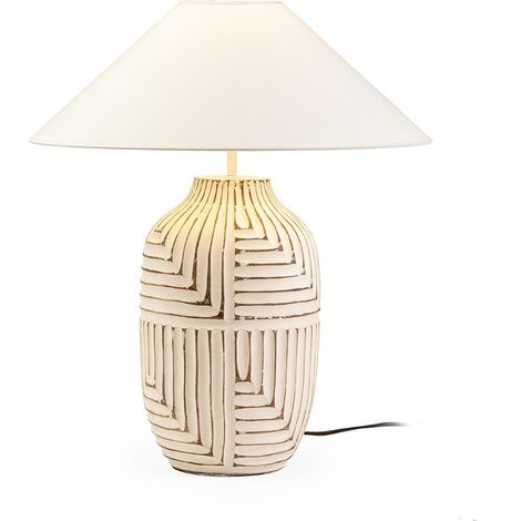 Lampe à poser en bois de manguier sculpté - blanc lavage (1/3)