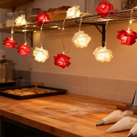 Guirlande lumineuse roses artificielles pour mariage fête décoration Rouge et blanc (1/5)