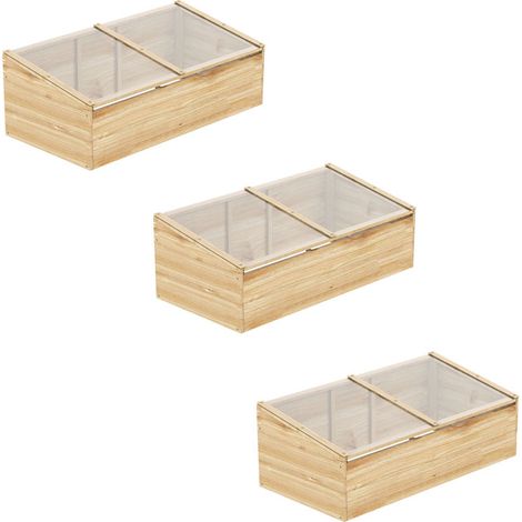 3er-Set gewächshaus  Holz Frühbeetkasten, Treibhaus & Garten Pflanzkasten-System, 100x50x35 cm, Natur, Tanne, PC-Platte