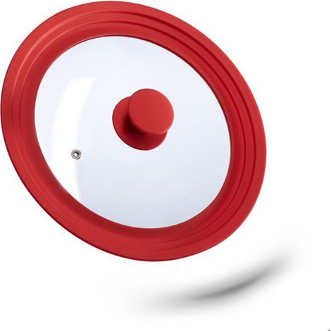 Couvercle En Verre - Rebord Silicone Dégradé - Pour Casseroles Et Poêles 22 À 26 Cm - Rouge - 1 Pièce (1/5)