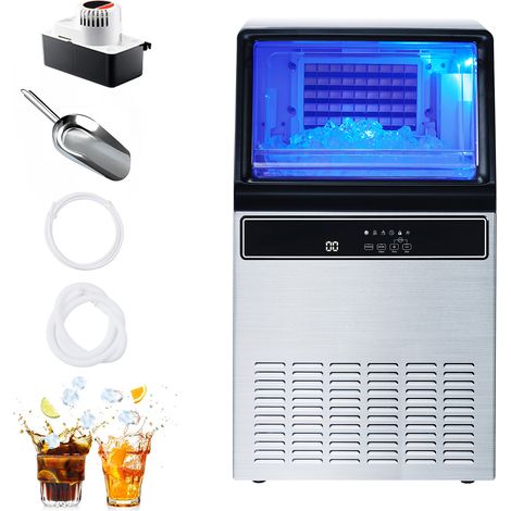 Mophorn Gewerbliche Eismaschine mit Pumpe, 59 kg/Tag Kapazität und 15 kg Speicher, produziert 45 Eiswürfel pro Zyklus, mit LED-Anzeige und Selbstreinigungsfunktion, ideal für Hausbar und Gastronomie