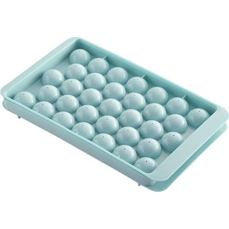 Vassoio per cubetti di ghiaccio sferico in plastica riutilizzabile con coperchio, ideale per mantenere fresche bevande e cocktail. Pratico utensile da cucina con chiusura a sgancio rapido. (1/5)