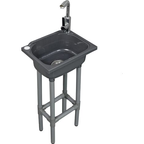 Évier utilitaire autonome à cuve unique de 38,1 x 28,9 cm avec trou de robinet de 3,2 cm, éviers en plastique pour la maison, le restaurant, le dortoir, le garage, la salle de bain, la buanderie (gris (1/5)