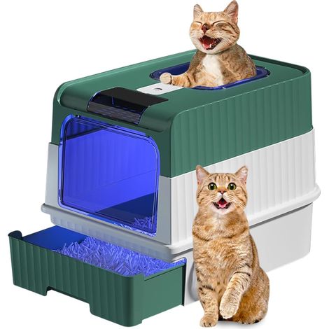 48 x 34,5 x 37 cm Katzentoilette mit UV-Sterilisationsfunktion, Schublade und Schaufel, leicht zu reinigen, blau.