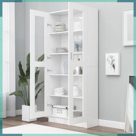 802768 Armoire à vitrine Blanc 82,5x30,5x185 cm Bois d'ingénierie (1/5)