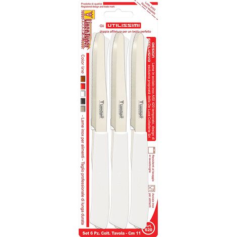 COLTELLI DA TAVOLA 'UTILISSIMI' lama mm 110 - manico bianco - DE LUCA