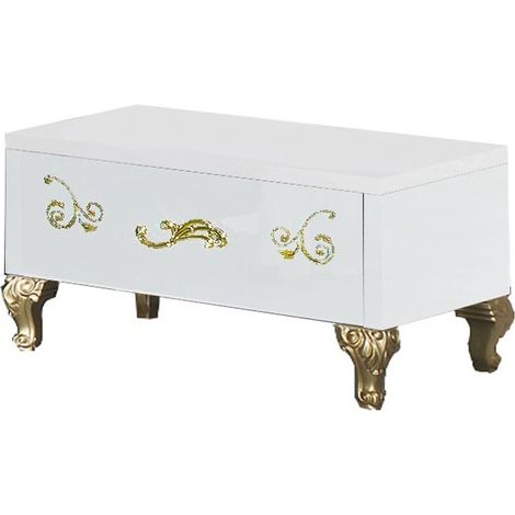Chevet 1 tiroir design bois laqué blanc et doré Jade 60cm (1/3)