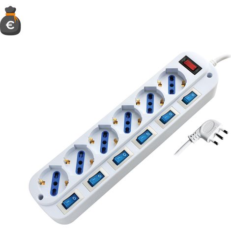Multiprise Alcapower 6 Prises Schuko Interrupteurs Indépendants Câble 1,5m Puissance 3500W Fiche Italienne Coudée 90 Degrés 16A Haute Performance SEO (1/3)