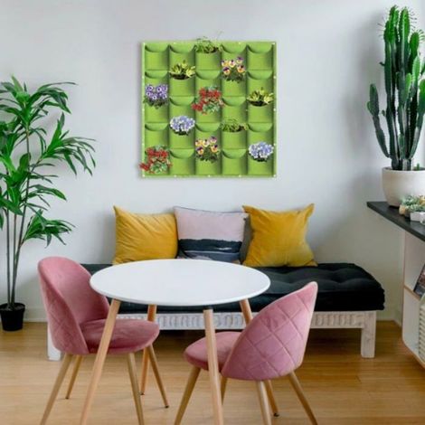 Sac de Plantation Suspendu - 25 Poches - Fixation Murale Verticale - Pour Jardinage et Rangement - 100 x 100 cm - Vert (1/5)