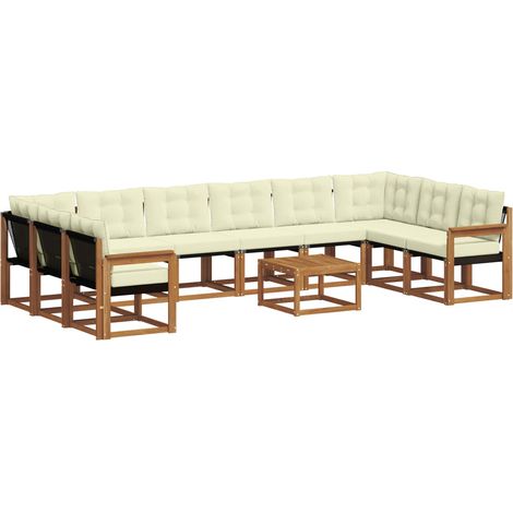 Conjunto de sofás de exterior 11 uds. Natural y Crema vidaXL (1/5)
