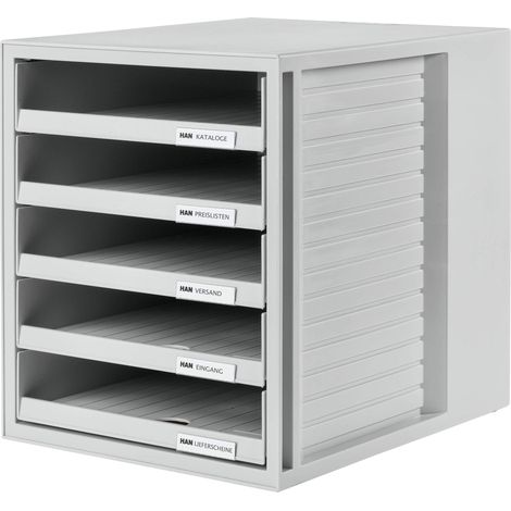 Cassettiera portadocumenti HAN SET-ARMADIO – design accattivante per documenti fino al formato C4, 5 cassetti aperti, grigio chiaro, 1401-11 (1/5)