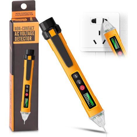Spannungsprüferstift (12–1000 V), berührungsloser Spannungsprüfer mit Taschenlampe, Spannungsprüfer mit akustischem und optischem Signalgeber für Elektriker (1/5)
