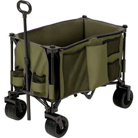 Chariot pliant, 7 poches latérales, poignée réglable, jusqu'à 120 kg, acier, vert, 100 x 48 x 100,5 cm