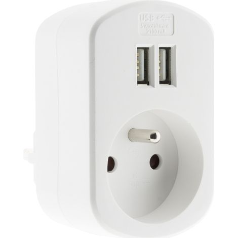Zenitech – Multiprise 16A 2P+T avec 2 ports USB 3,4A – Blanc – Certifié CE – Pour recharger appareils USB et prise 2P+T disponible (1/5)