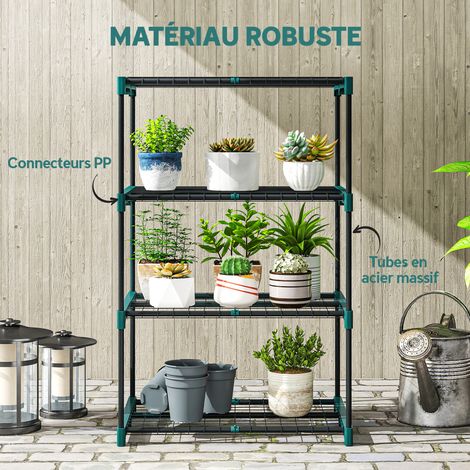 Étagère à fleurs en acier 4 niveaux intérieur et extérieur support de plantes pour jardin balcon salon 67x49x105cm vert (1/4)